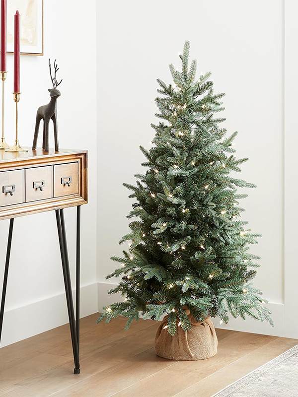 Pre-lit Artificial Mini Christmas Tree | Includes Small Lights and Cloth Bag Base | for Tabletop or 